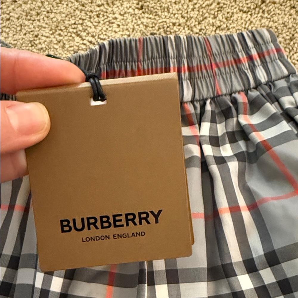 Burberry Pink Logo Tee with Gray Plaid Skirt Set - Picture 10 of 12